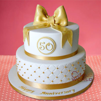Golden Bow Wedding Cake